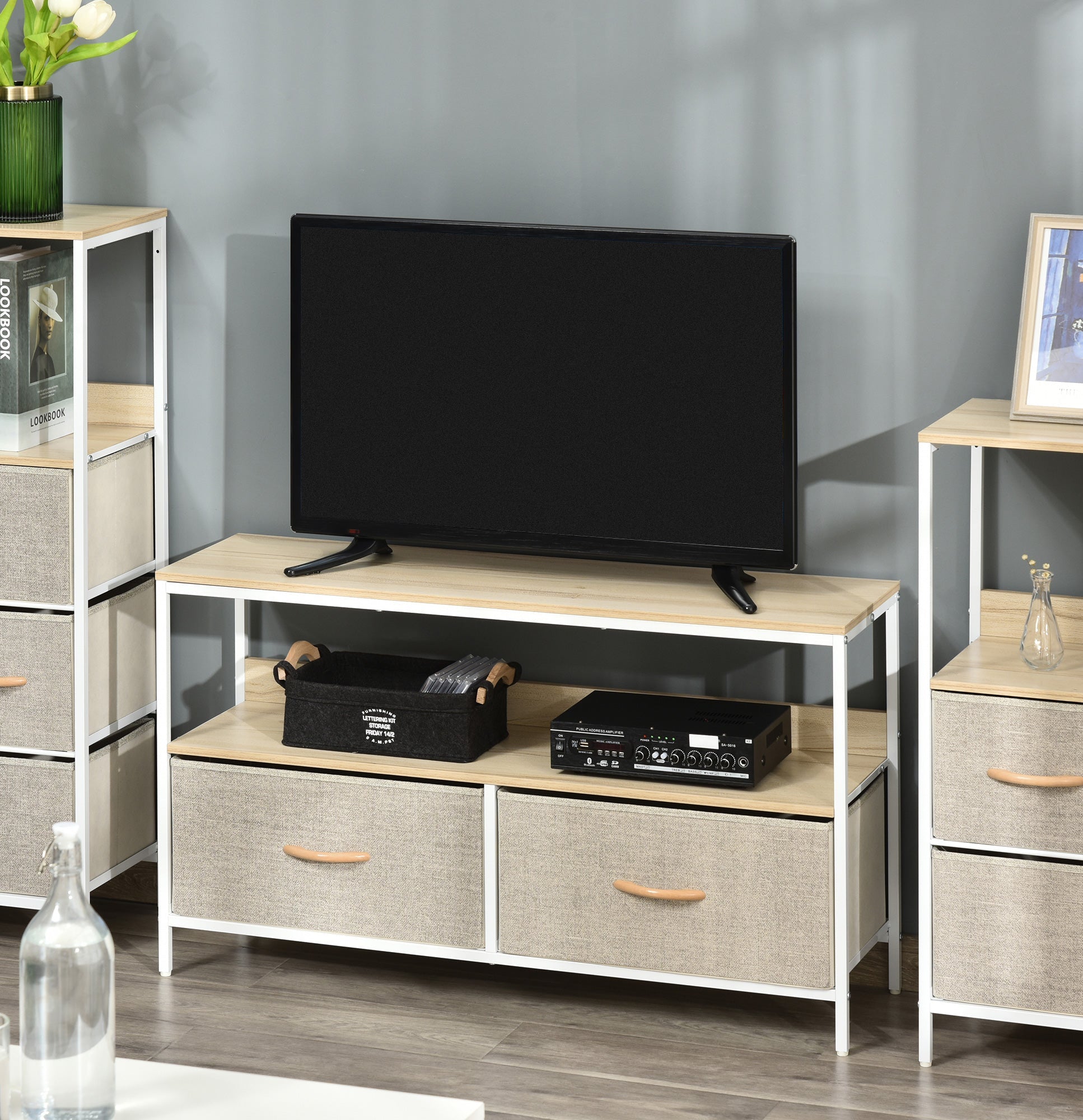 Boho TV Stand With 2 Foldable Drawers