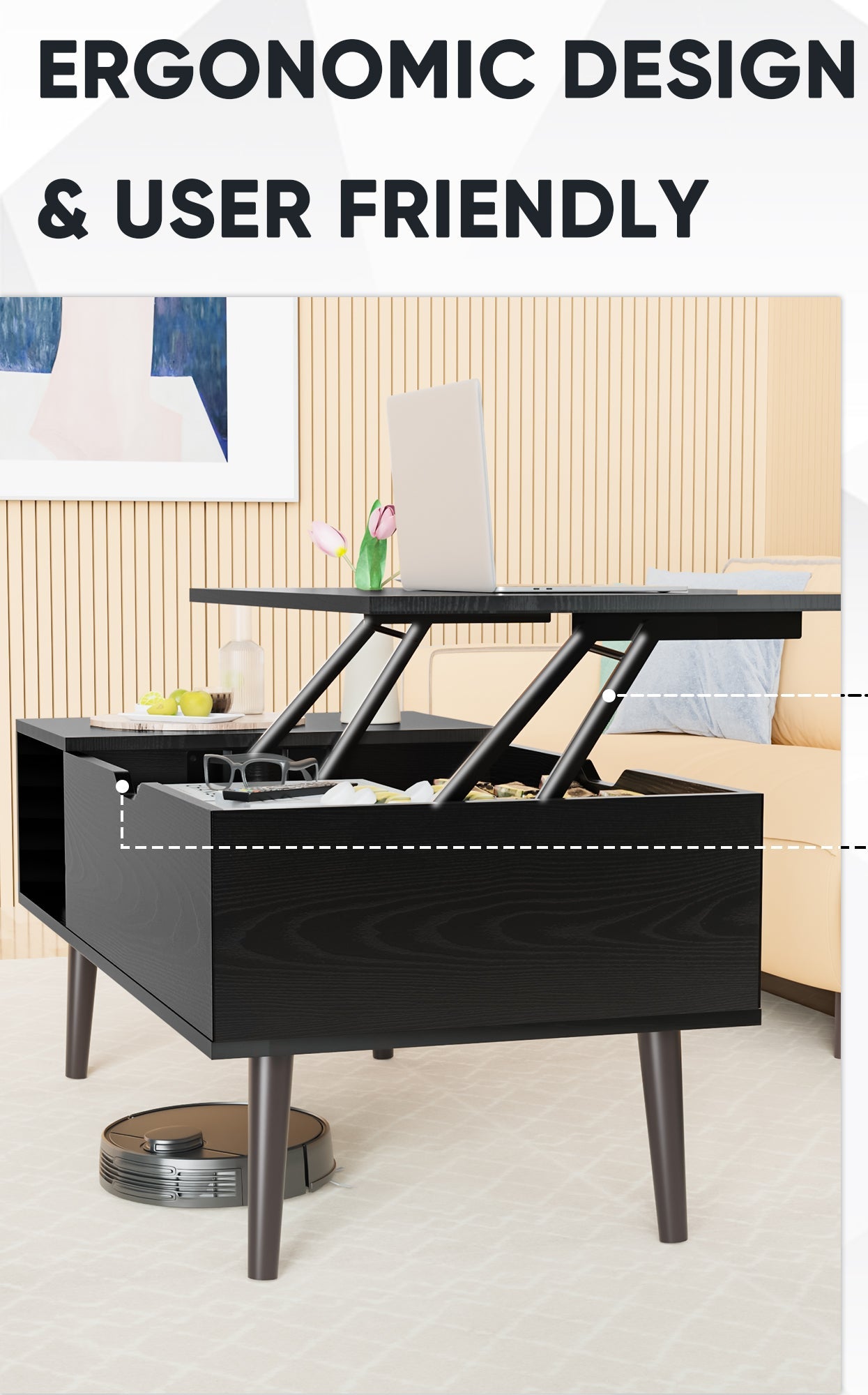 Boho Living Room Table with Hidden Storage