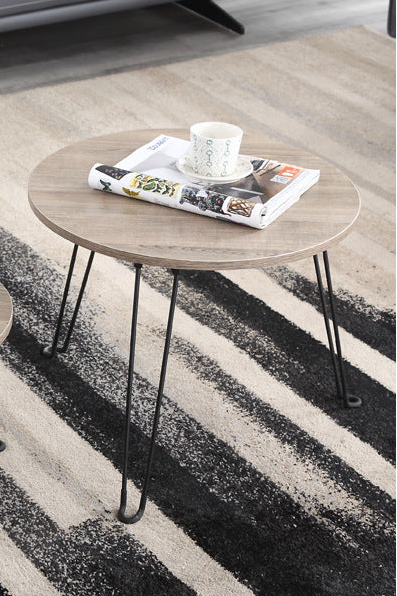 Boho Round Table with Wooden Surface and Metal Legs