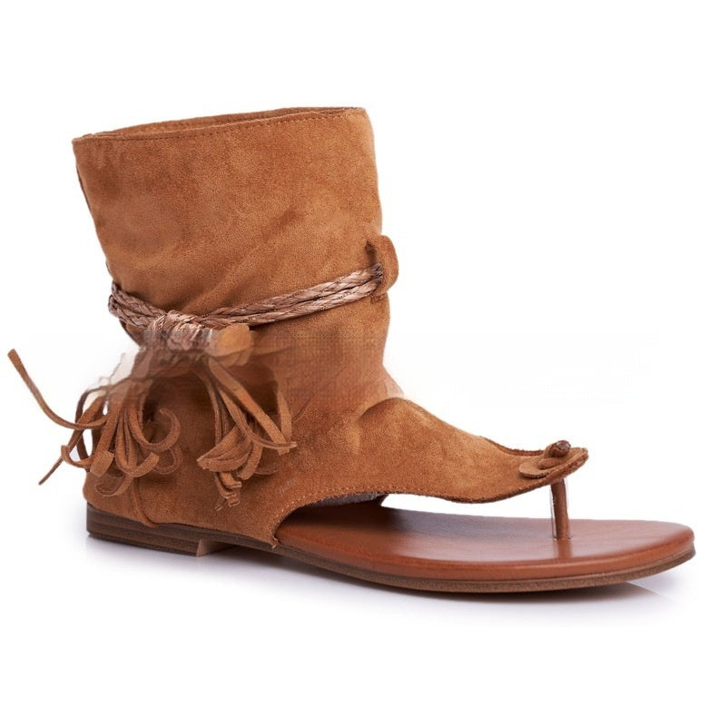 brown Boho Thong Sandals Boot Style for Women