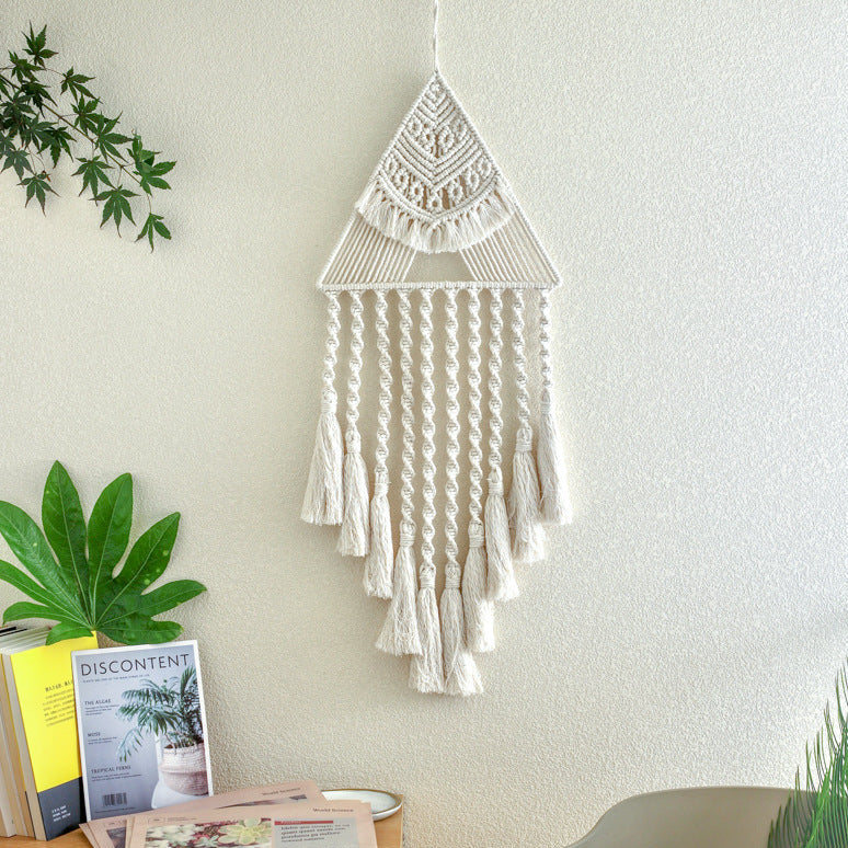 white Boho Triangle Wall Hanging Dreamcatcher