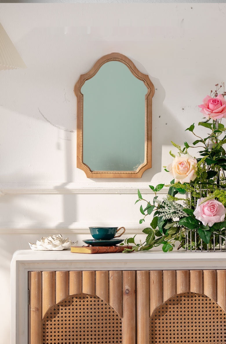 Boho Vintage Style Wooden Wall Mirror