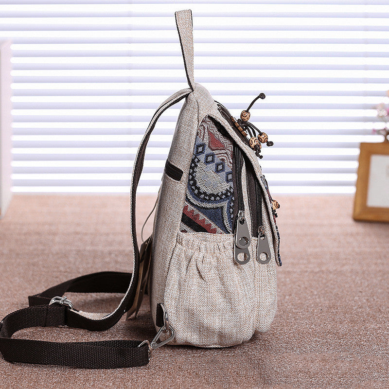 3d Boho White Backpack with Beaded Flower Designs