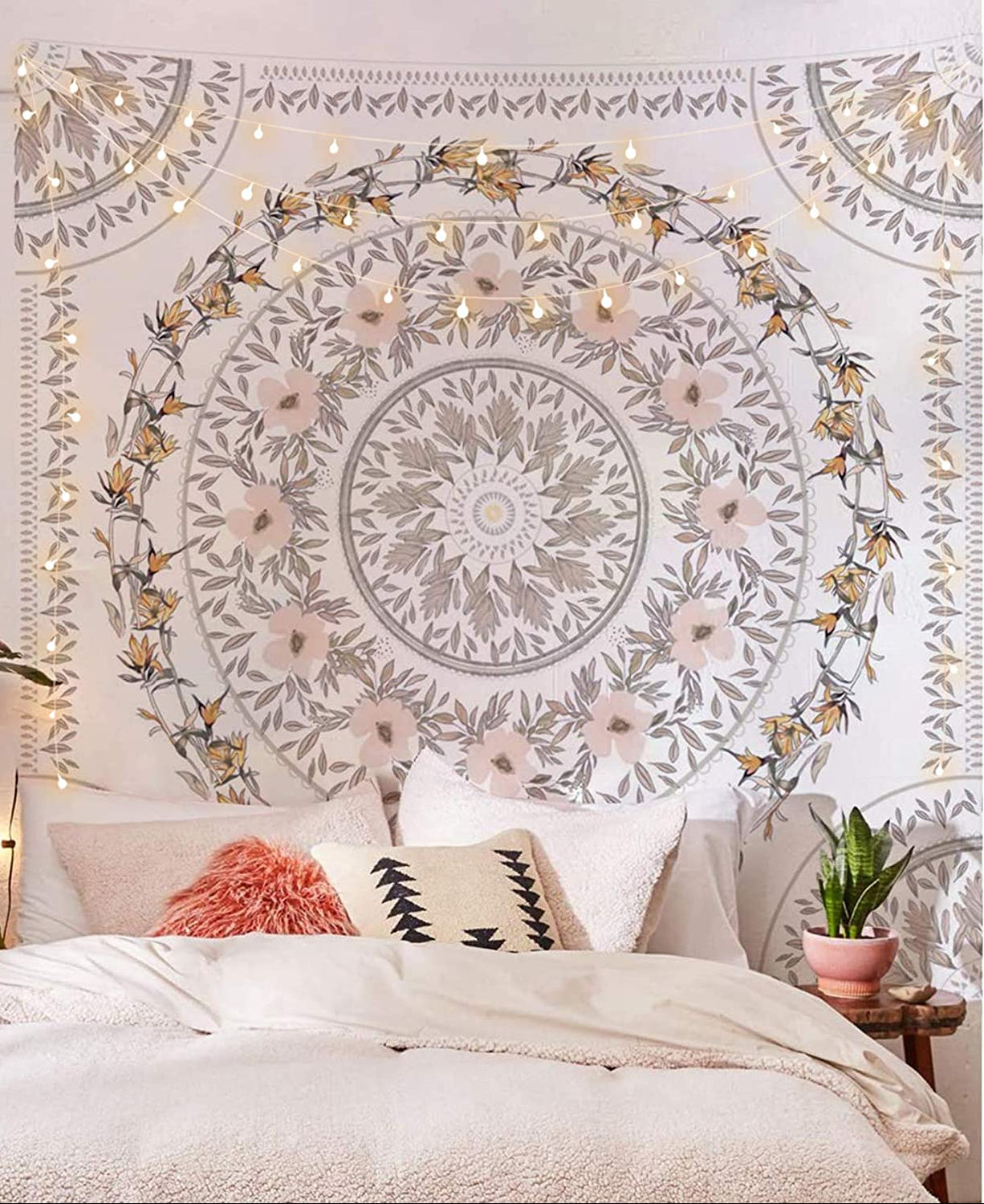 Boho White Mandala Tapestry