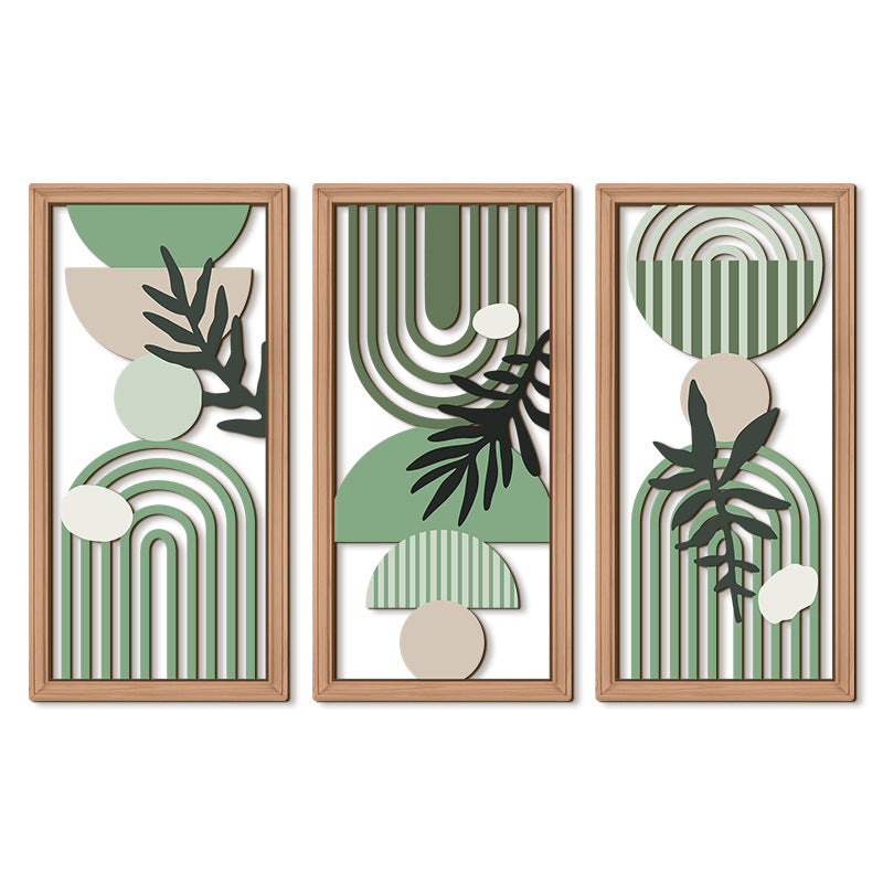 Boho Carved Wooden Hollow Wall Plant Art 3 Piece Set