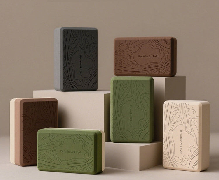 Boho Yoga Bricks with "Breath and Hold" Text