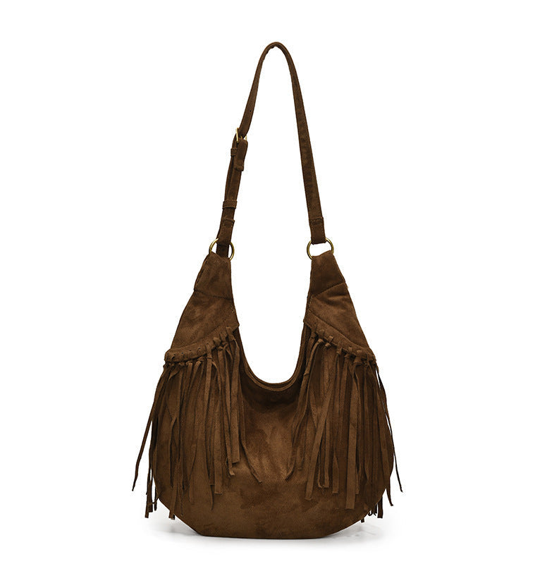 Boho Large Hobo Bag with Fringe Detail brown