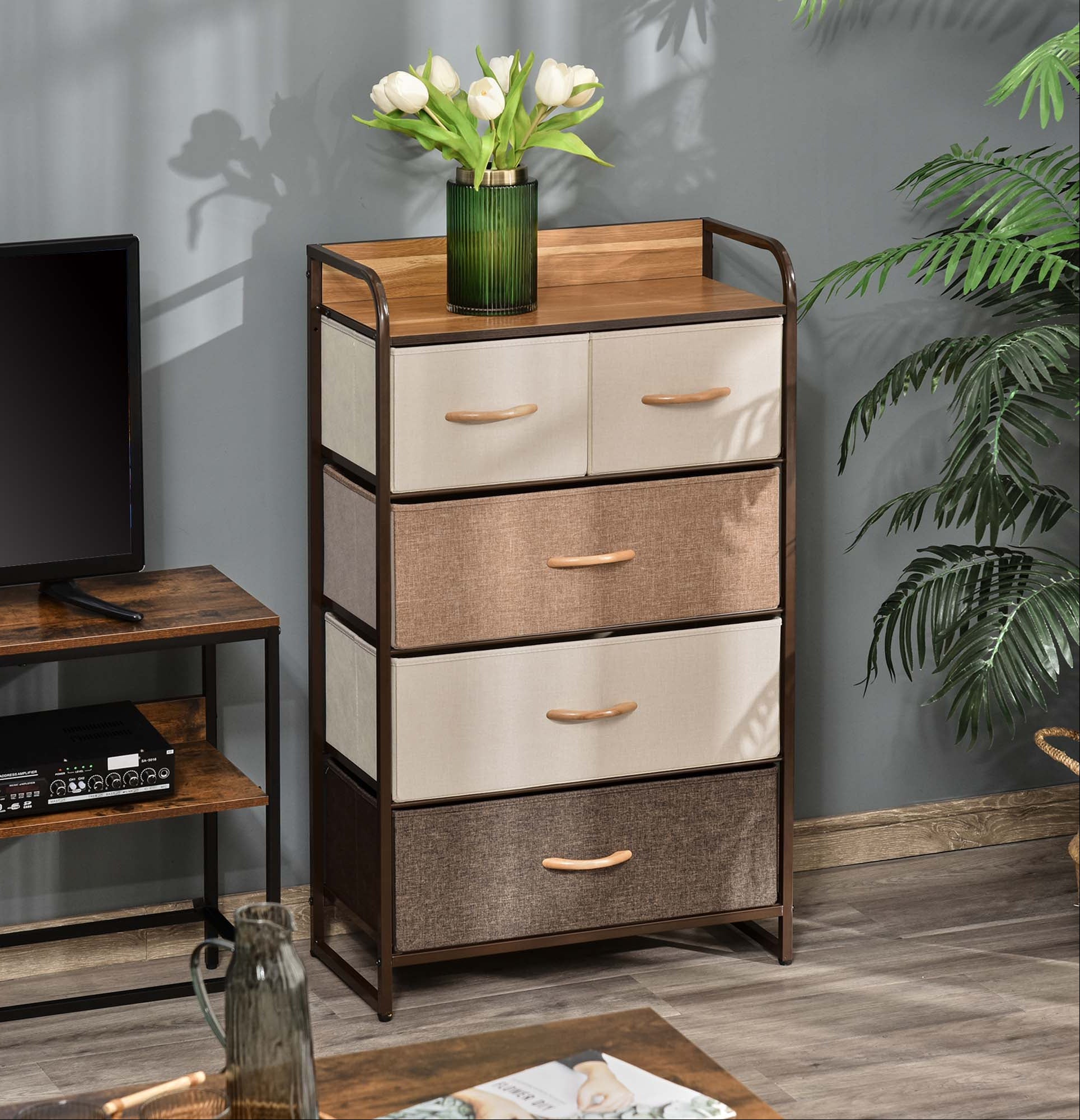 Brown Bohemian Metal Framed Dresser