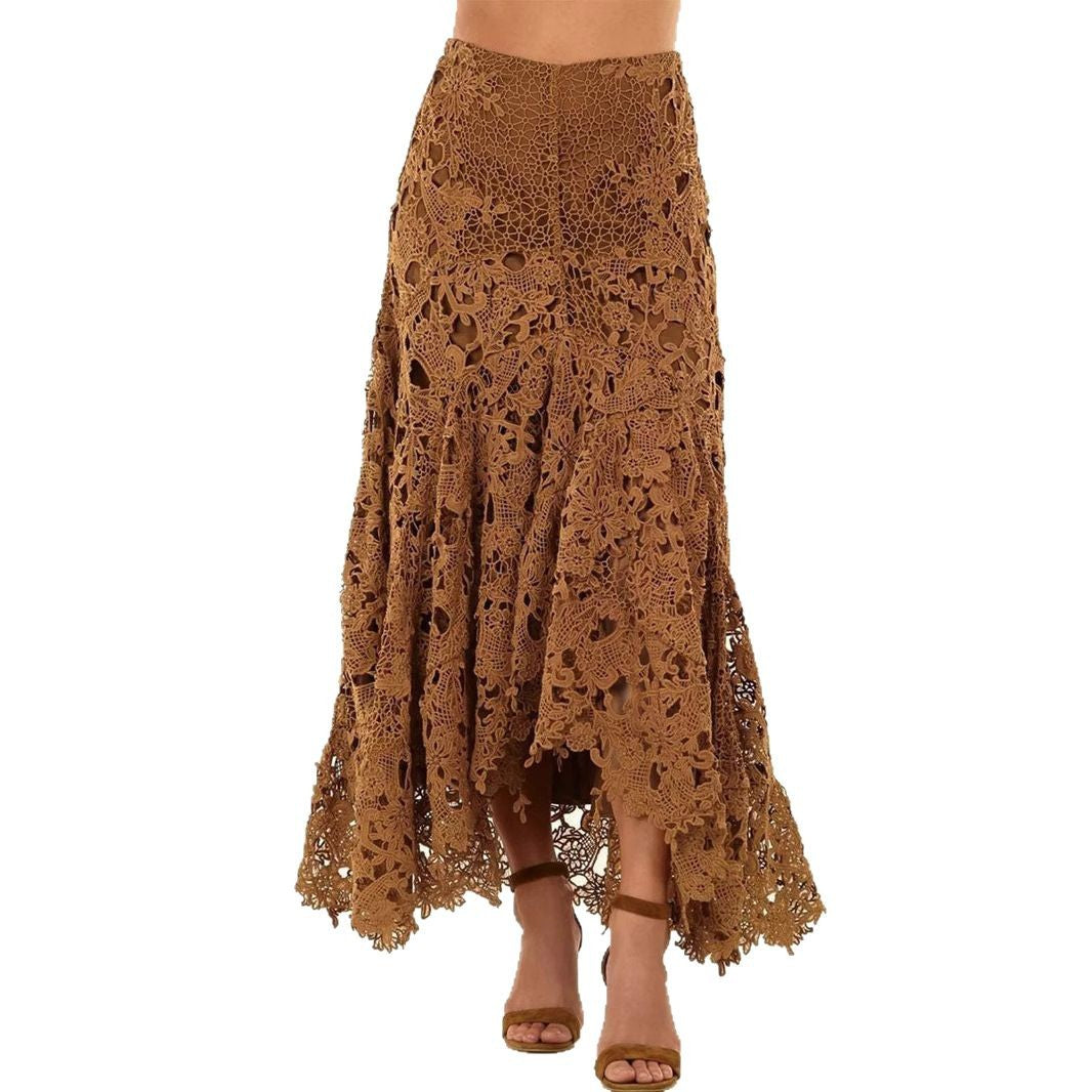 Brown lace skirt on a white background