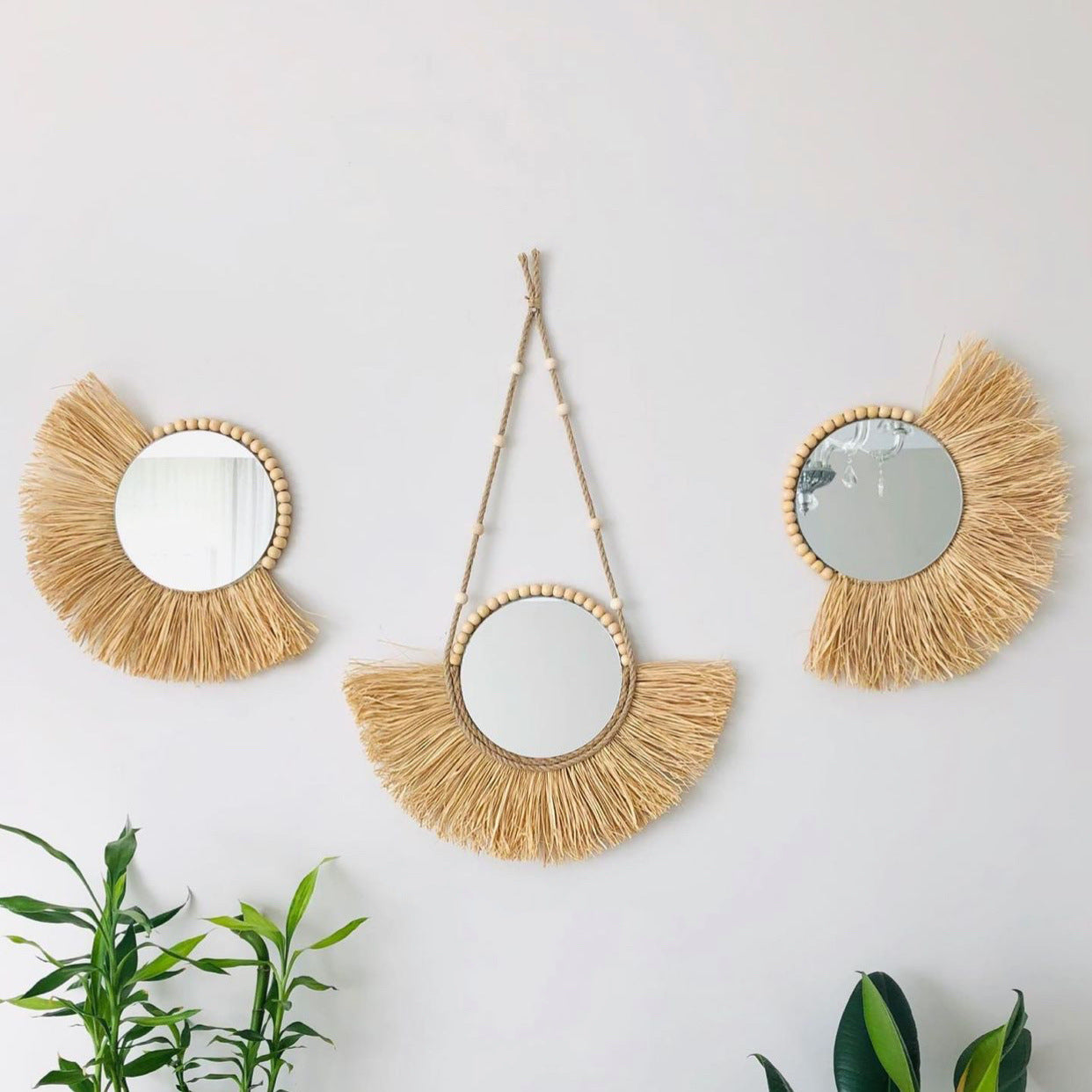 Brown Straw Boho Mirror