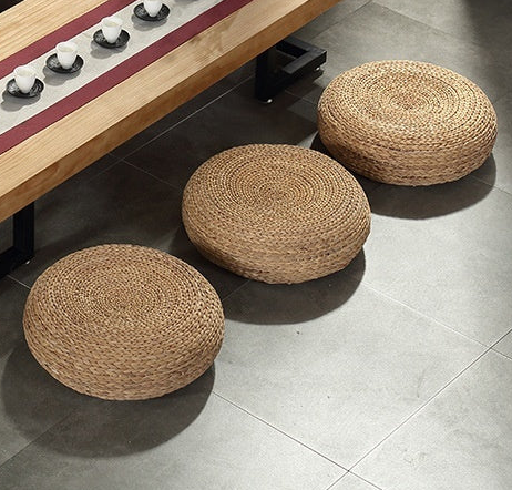 Brown Boho Straw Woven Poufs