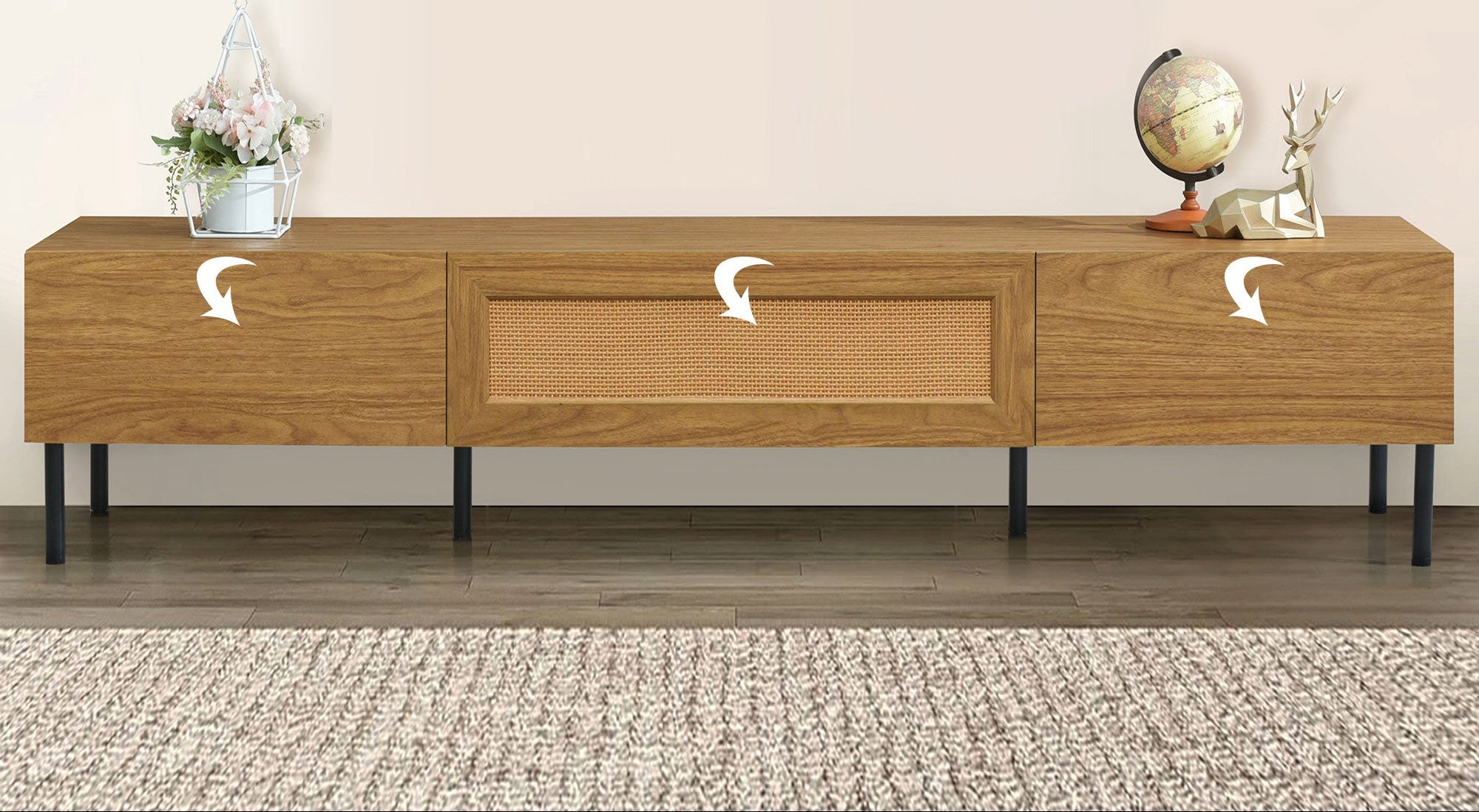 Brown Rattan Bohemian TV Stand For TVs Up To 80''