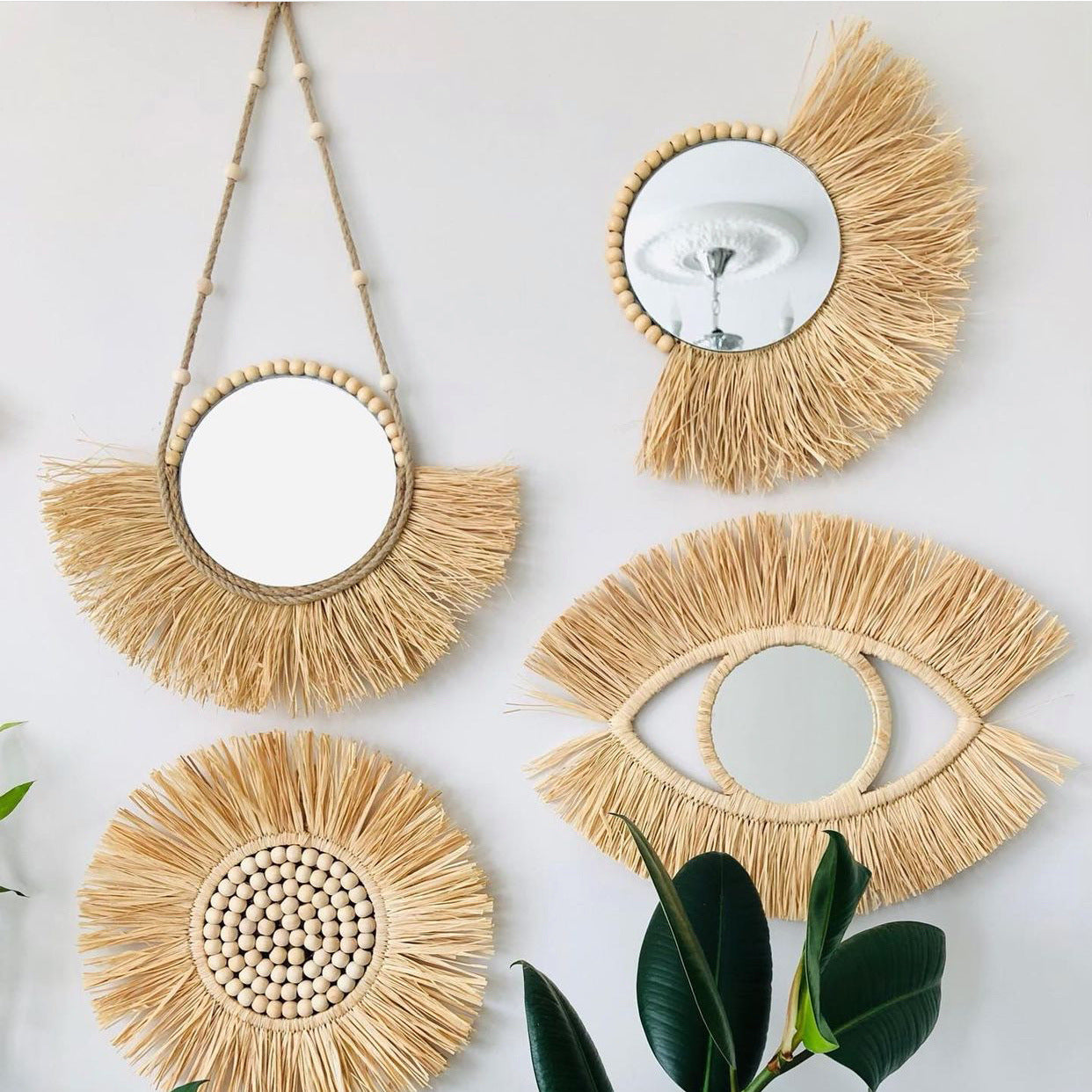 Brown Straw Boho Mirror