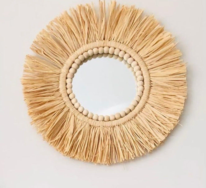 Brown Straw Boho Mirror