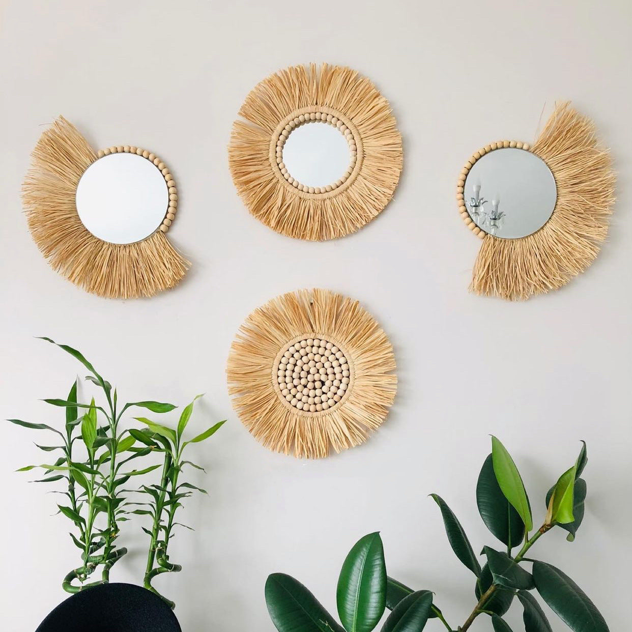 Brown Straw Boho Mirror