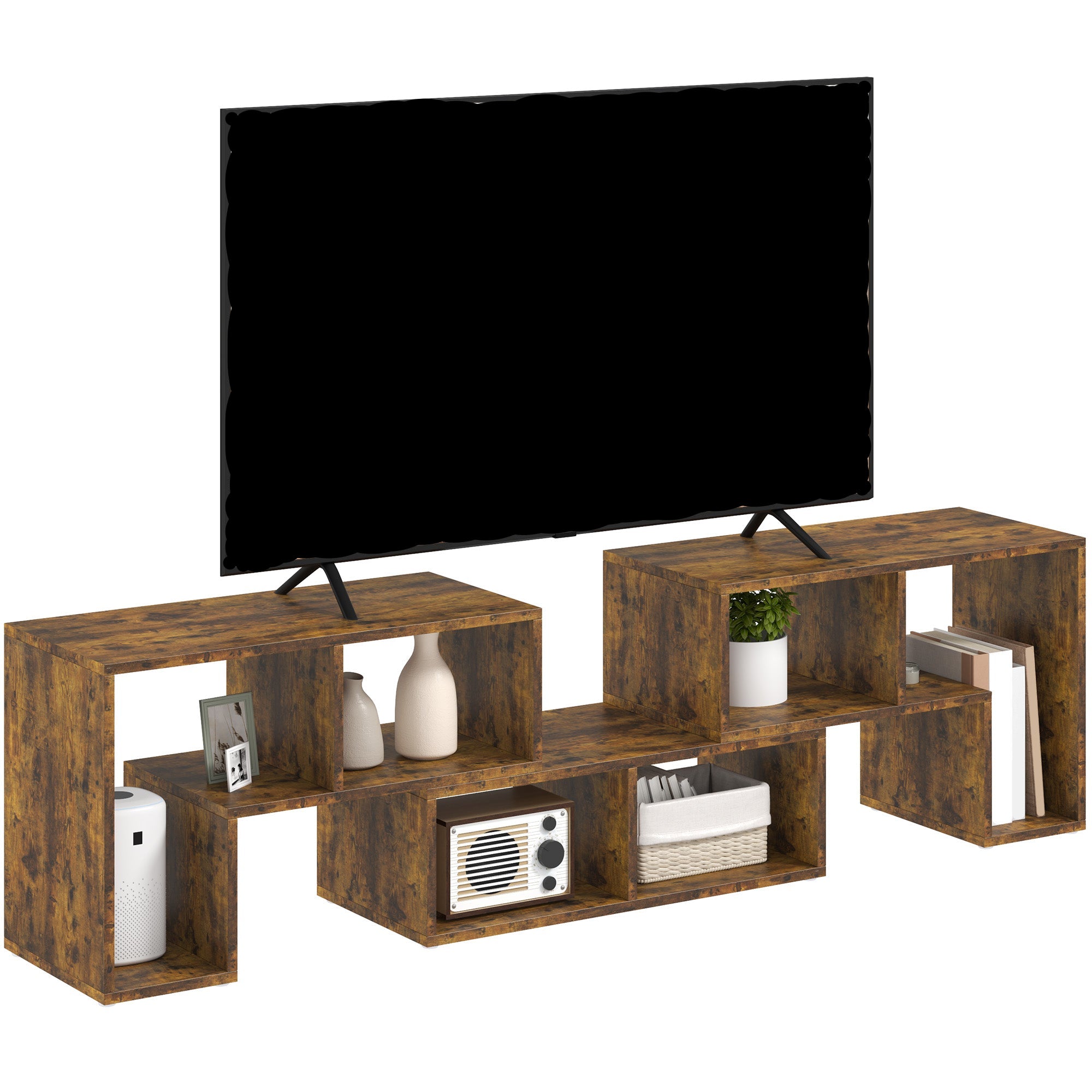 Brown TV Stand with Open Shelves