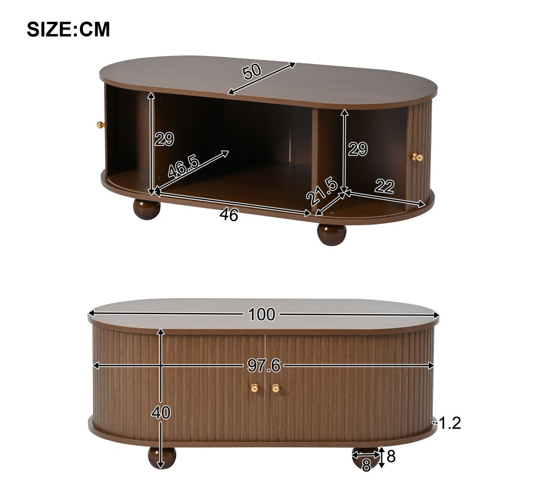 Dark Brown Oval Table with Storage Space