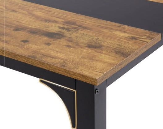 Dark Brown Wooden Large Rustic Boho Desk with Black Metal Frame