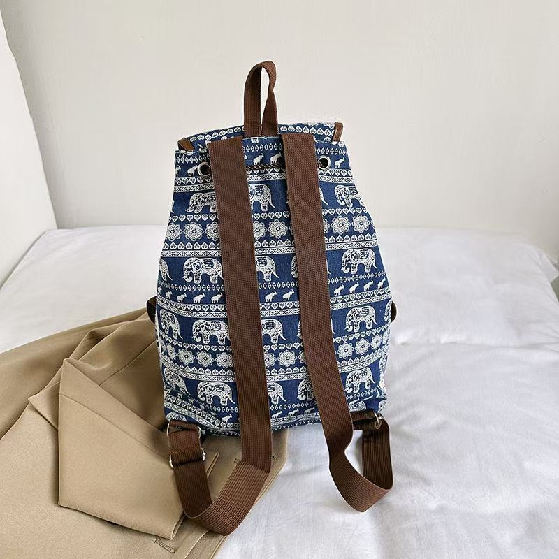 blue Canvas Bohemian Elephant Design Backpack