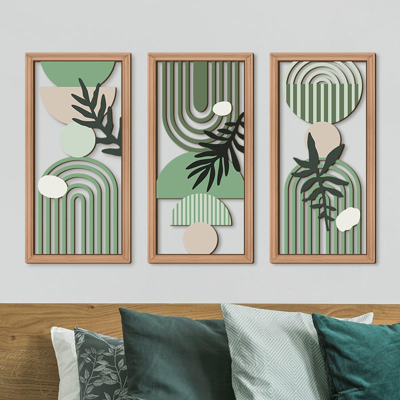 Boho Carved Wooden Hollow Wall Plant Art 3 Piece Set