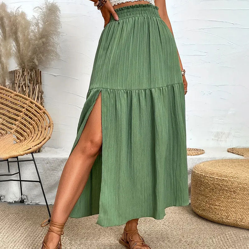 Casual Boho Midi Skirt with Slit