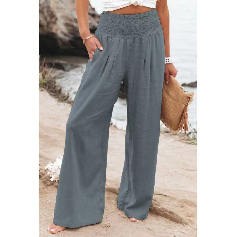 green Casual Wide Leg Hippie Pants for Women