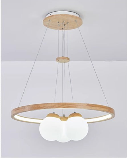 Three Head Bohemian Chandelier with Wood and Bubble Lamps