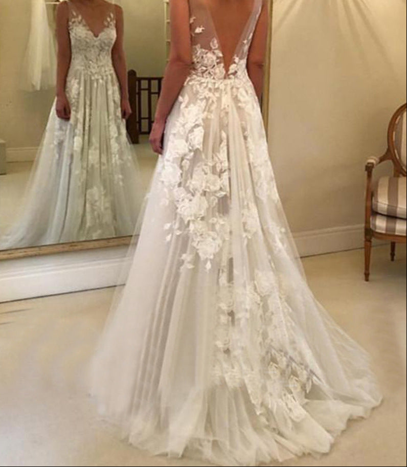 Boho Chic A-Line Wedding Dress with Floral Embroidery