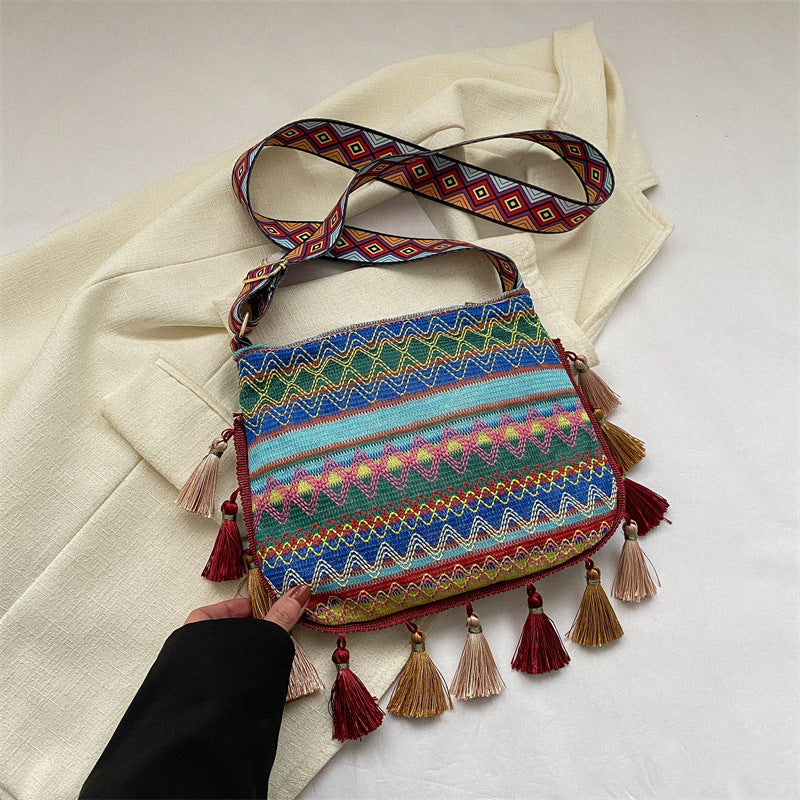 Colorful Bohemian Pattern Bag with Tassels