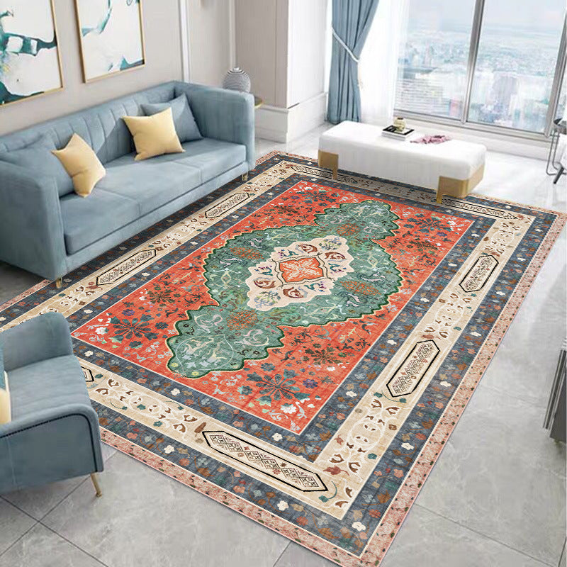 Decorative rug with geometric pattern in a living room setting