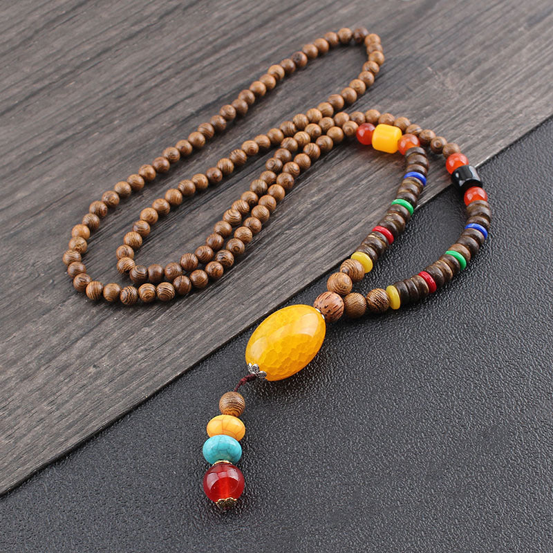 Colorful Ethnic Wooden Mala Bead Chain Pendant