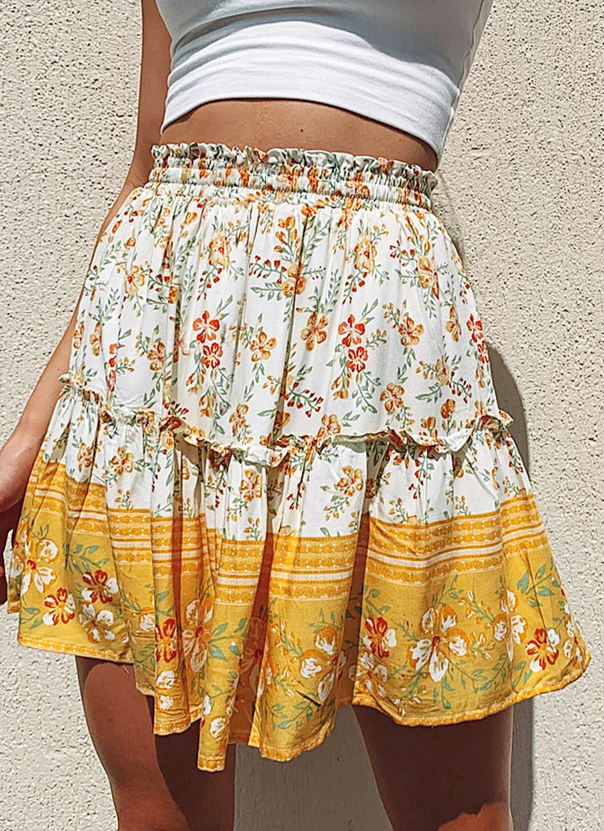 Colorful Floral Boho Mini Skirt