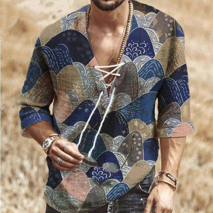 Colorful Patterned Boho Shirt for Men