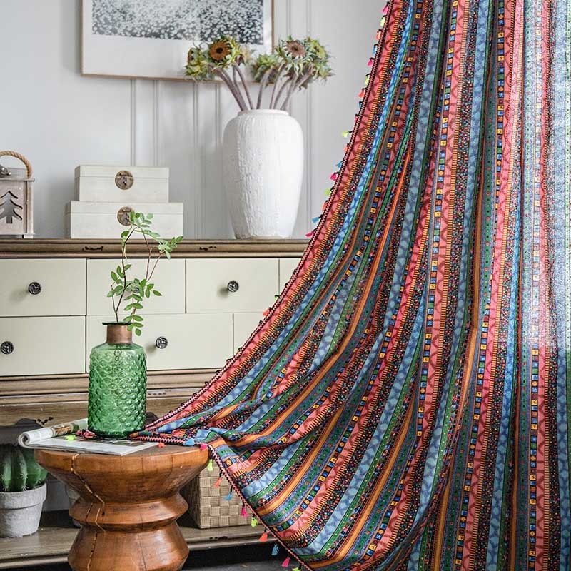 Colorful Boho Striped Printed Curtain