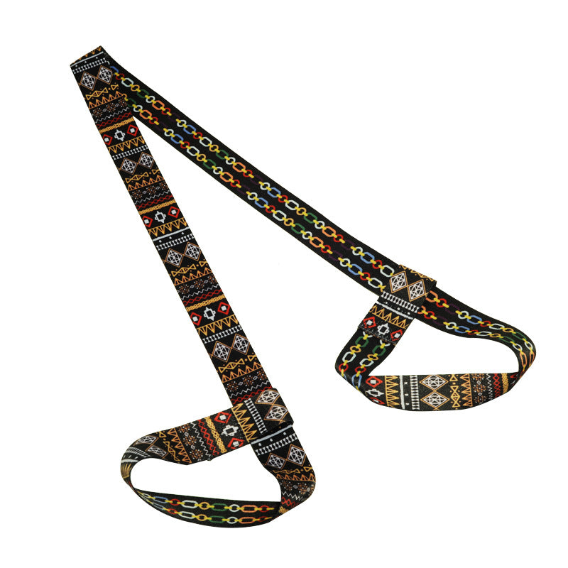 Colorful patterned dog leash on a white background