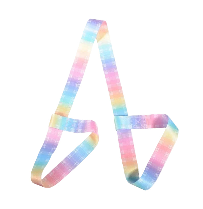 Colorful plaid-printed suspenders on a white background