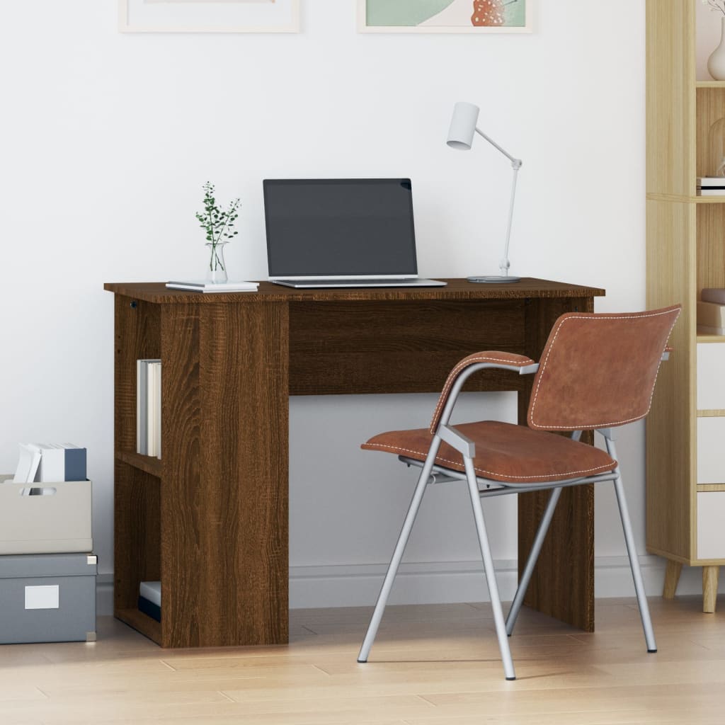 brown Computer Desk with Side Shelves