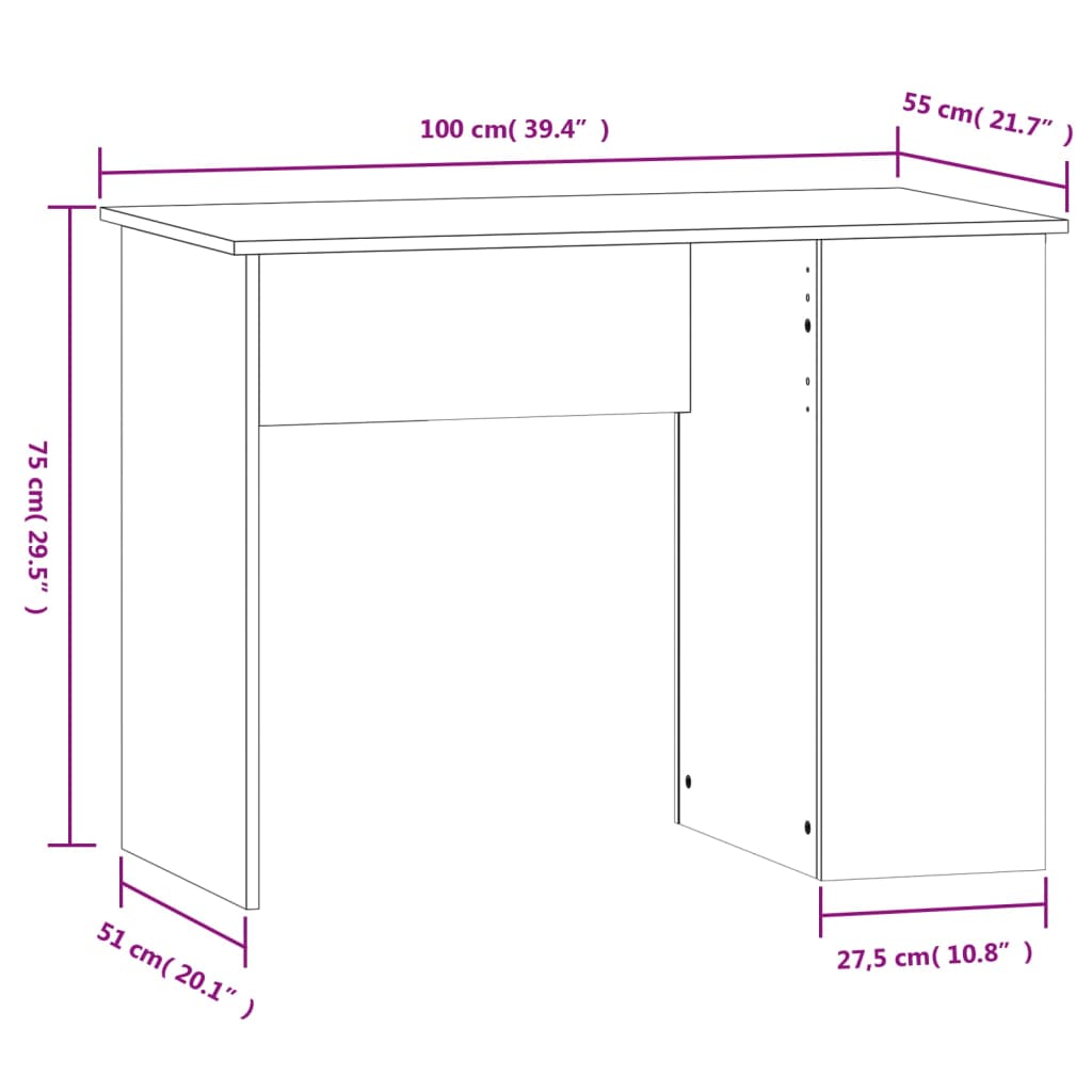Dimensions of a piece of furniture with measurements in centimeters and inches.
