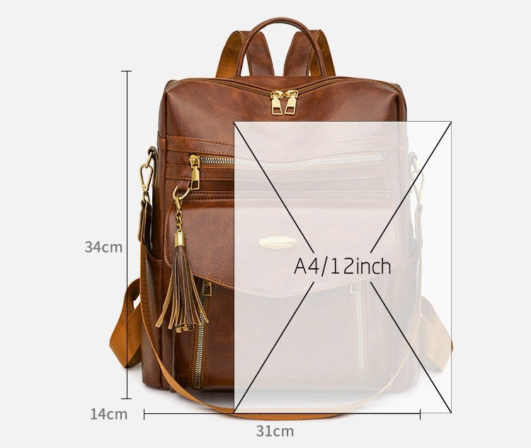 Convertible Bohemian Vegan Leather Backpack with Multiple Pockets