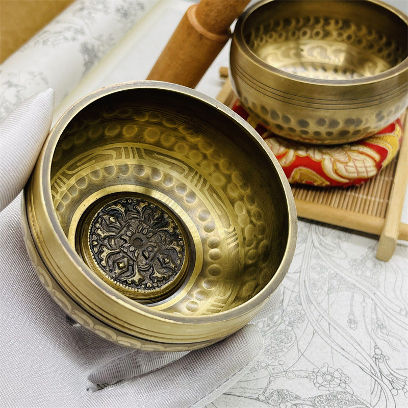 Buddhist Copper Singing Bowl with Leather Wooden Mallet - Various Sizes