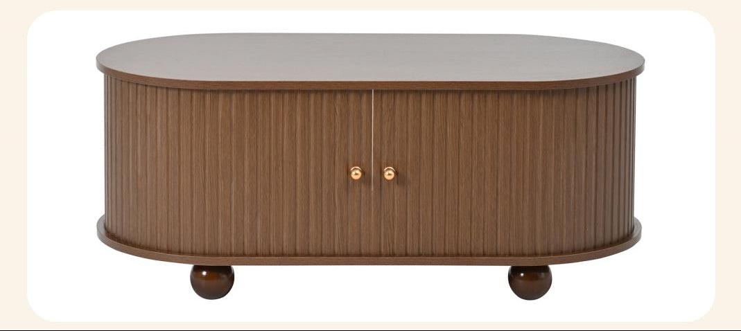 Dark Brown Oval Table with Storage Space