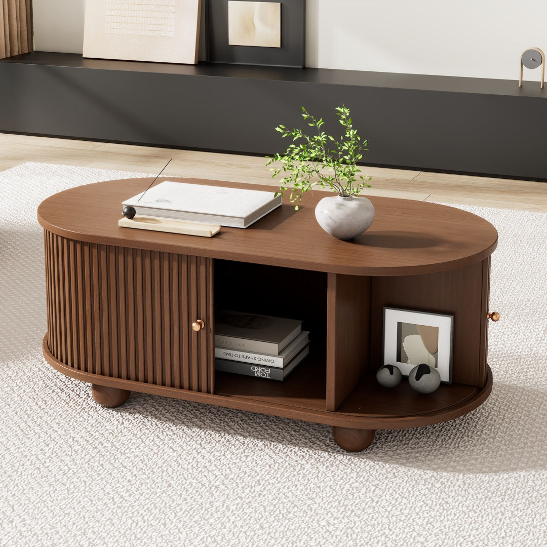 Dark Brown Oval Table with Storage Space