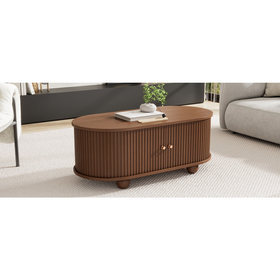 Dark Brown Oval Table with Storage Space