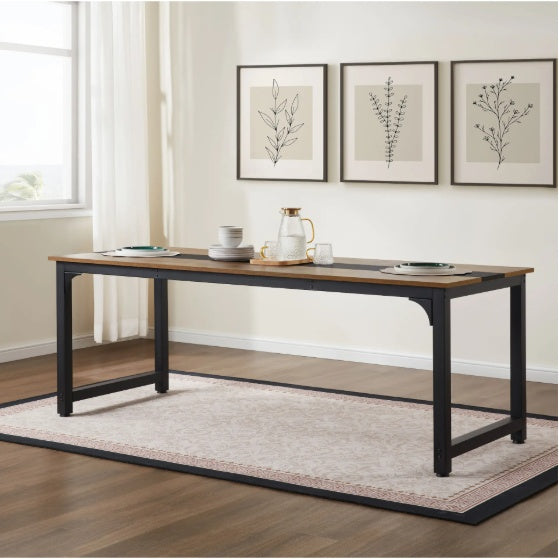 Dark Brown Wooden Large Rustic Boho Desk with Black Metal Frame