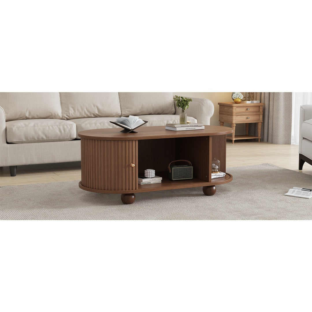 Dark Brown Oval Table with Storage Space