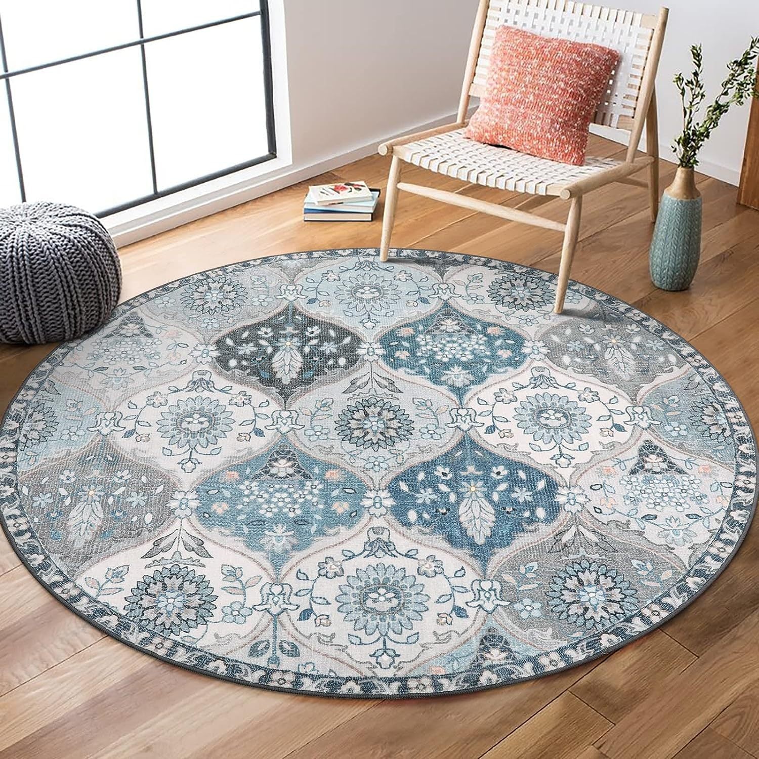 blue Decorative Round Bohemian Rug