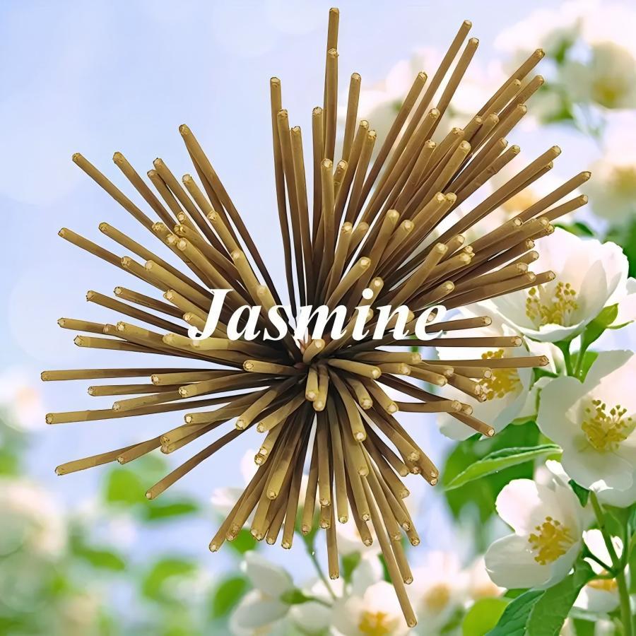 Decorative item resembling a sunflower with 'Jasmine' text, surrounded by jasmine flowers.