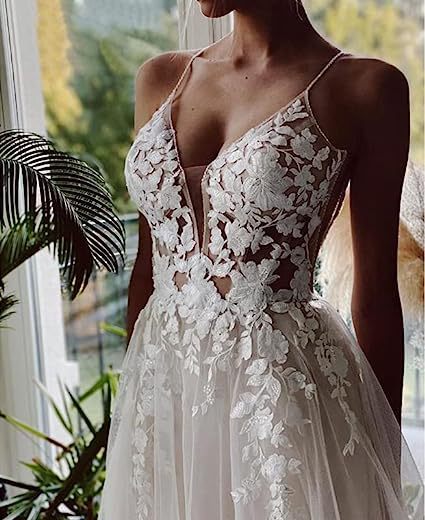 Deep V-Neck Boho Chic Lace Wedding Dress