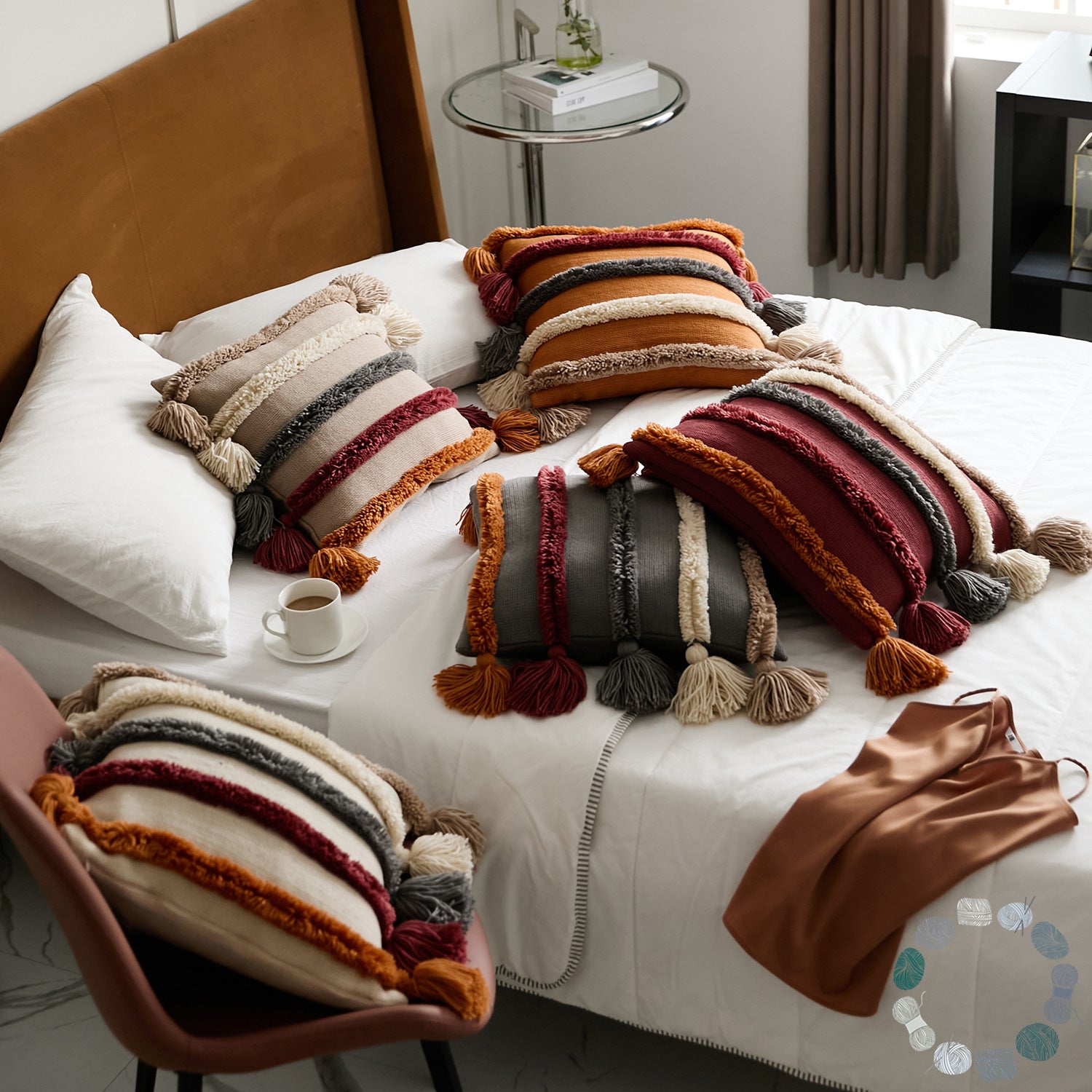 Earthy Boho Pillow Covers with Tassels