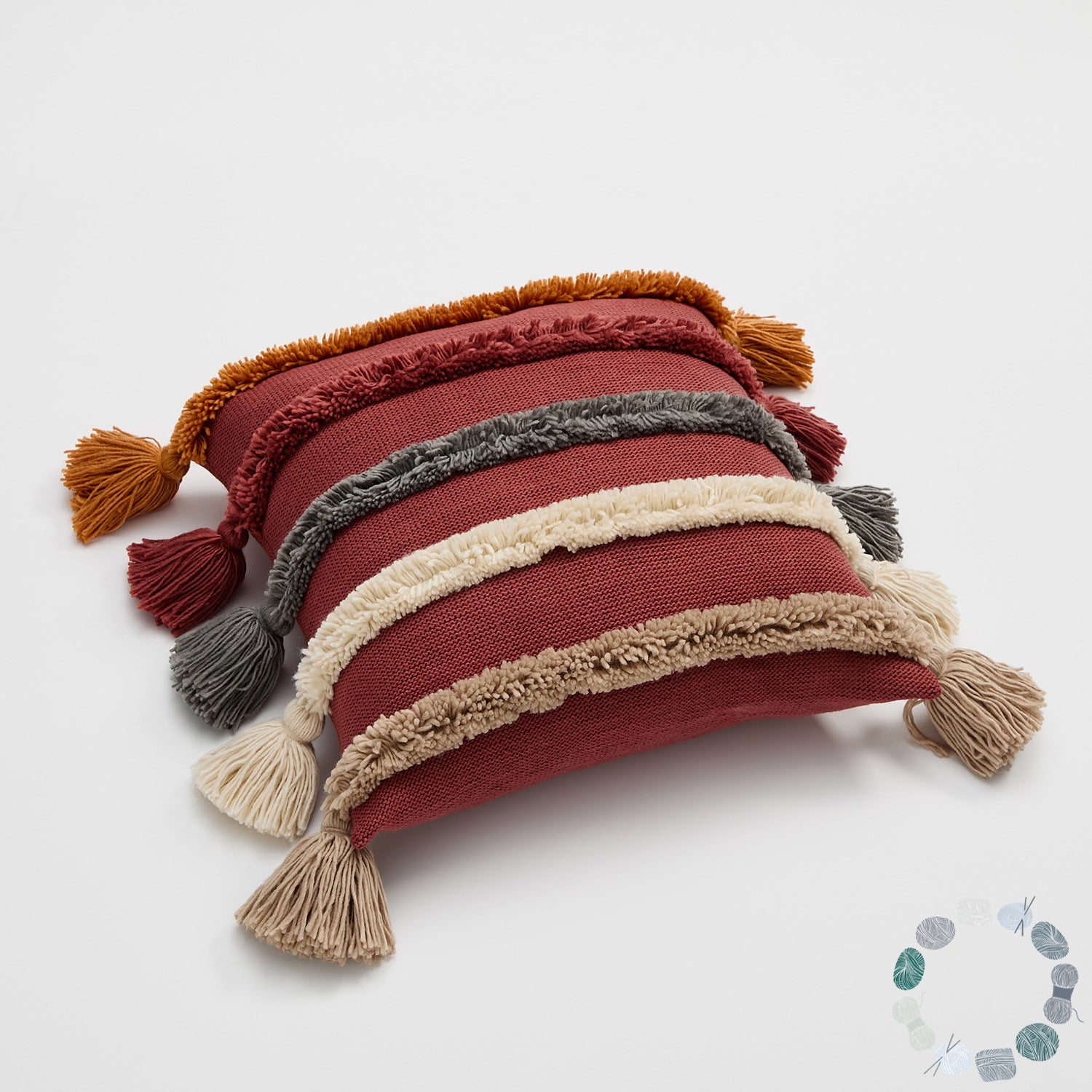 red Earthy Boho Pillow Covers with Tassels